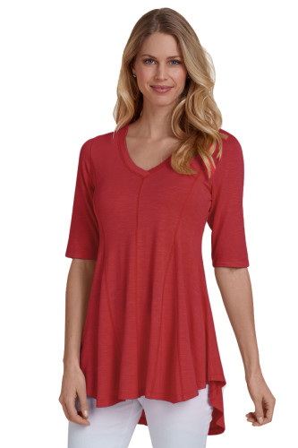 Red Half Sleeve V Neck A-Line Top
