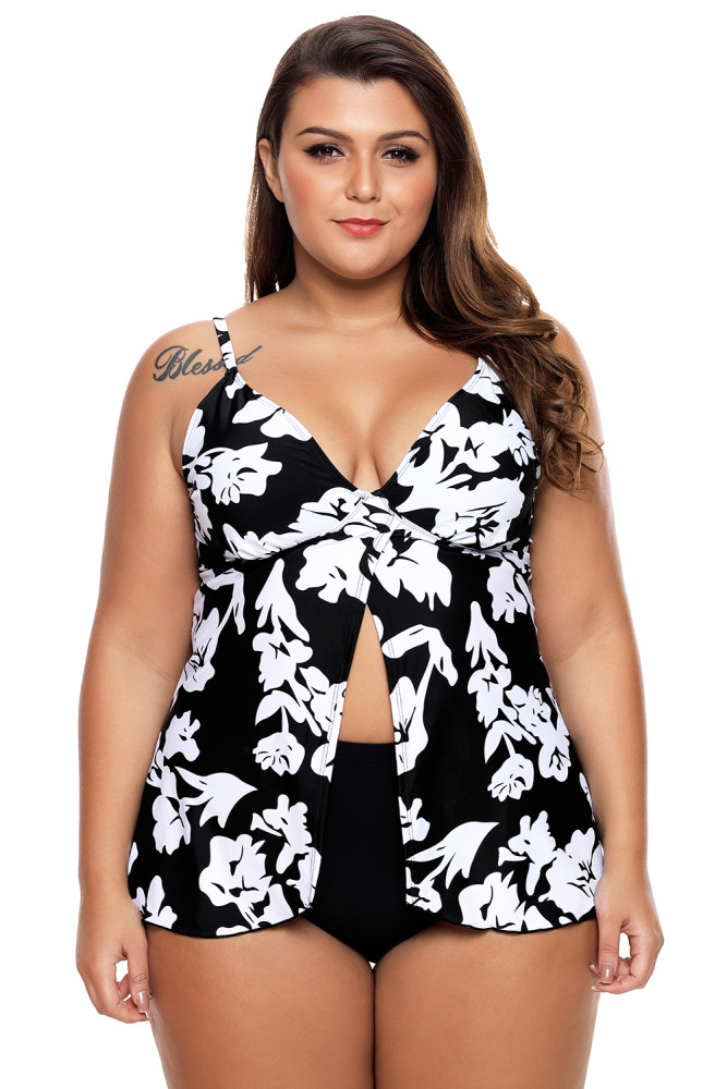 White Paper Cut Print Sexy Flyaway Tankini