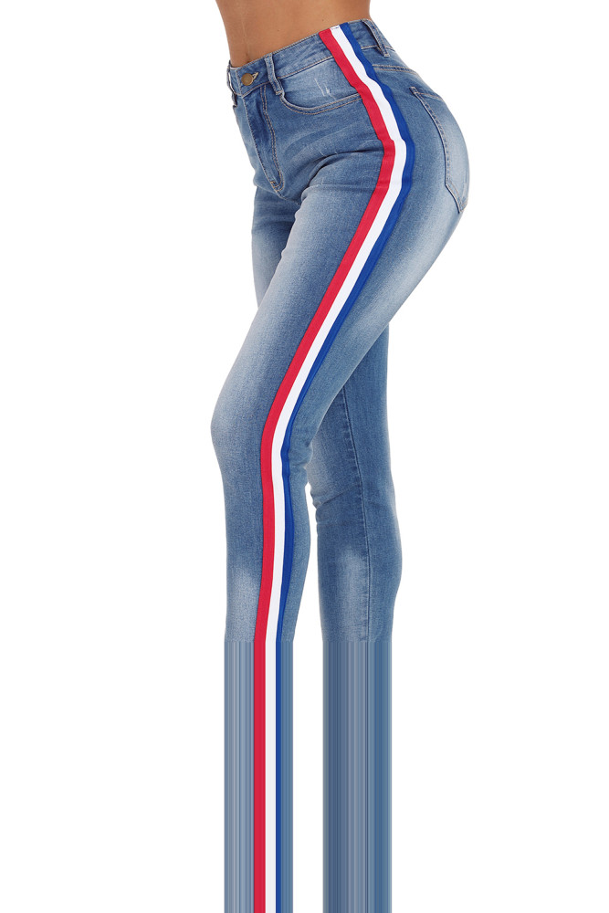 Rainbow Racer Striped Blue Skinny Jeans