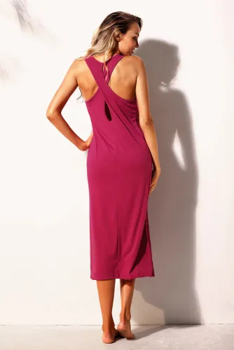 Rosy Mesh Side Long Cover-up