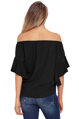 Black Off The Shoulder Knot Front Top