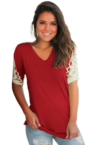 Burgundy Ruched Top with Crochet Detail