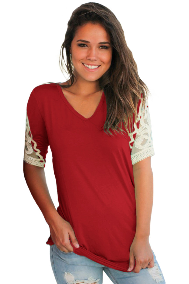 Burgundy Ruched Top with Crochet Detail