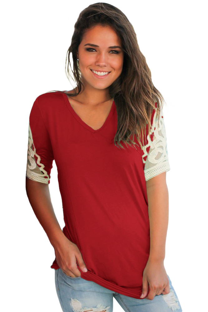 Burgundy Ruched Top with Crochet Detail