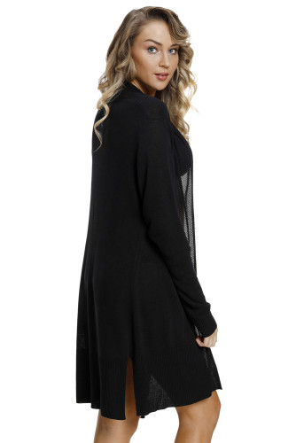 Black Mesh Spliced Long Cardigan for Women