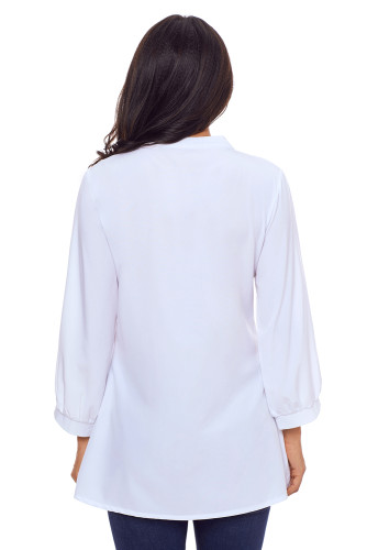 White Lace and Pleated Detail Button up Blouse