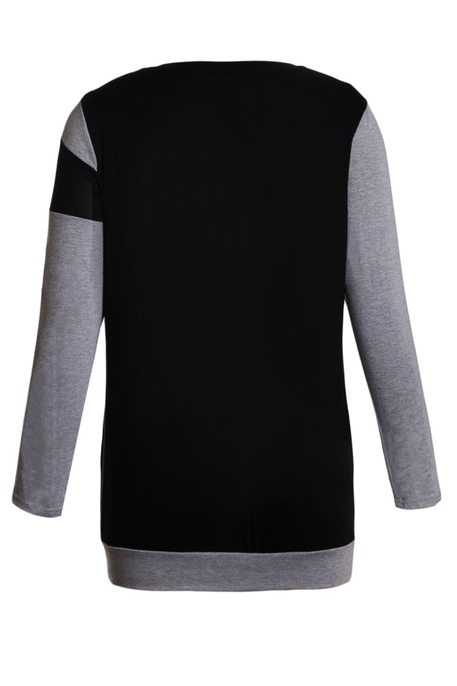 Black Shoulder Slope Trio Color Block Sweatshirt