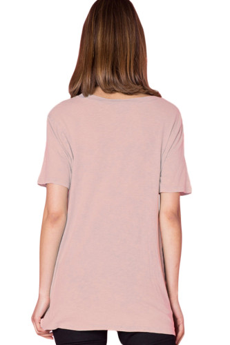 Pink American Bull Head Front Knot Graphic Top