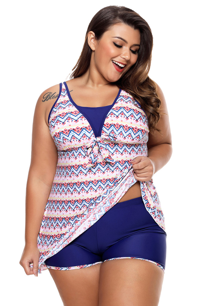 Aztec Print Bow Tie Detail Tankini and Shorts