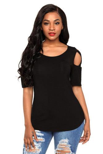 Black Crisscross Cold Shoulder Short Sleeve Shirt