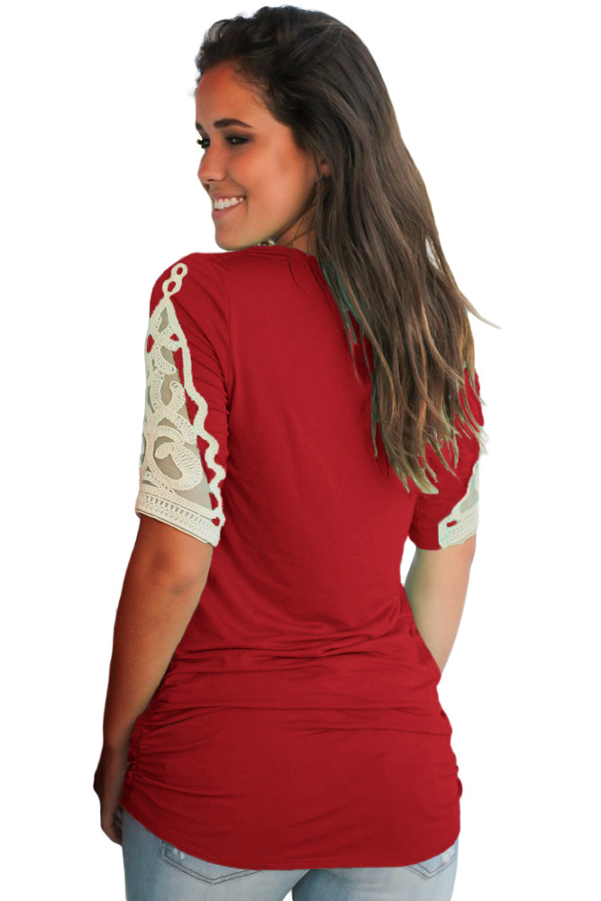 Burgundy Ruched Top with Crochet Detail