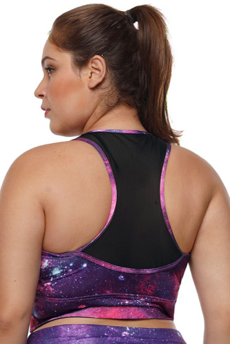 Rosy Purple Galaxy Print Plus Size Yoga Bra