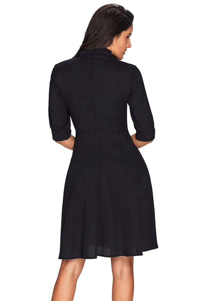 False Slit Splice Black Bow Tie Vintage Dress