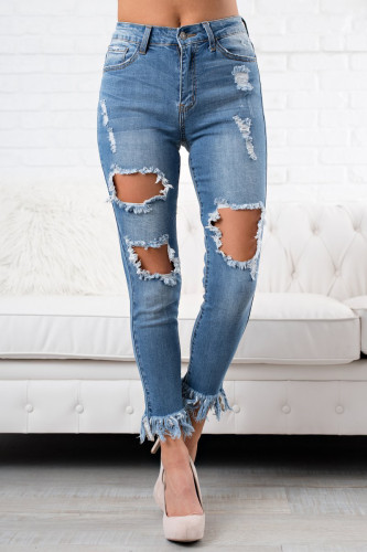 Blue Whisker Distressed Skinny Denim Pants