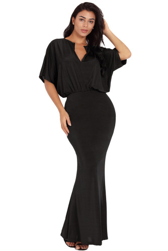 Sexy V Neck Maxi Party Dress in Black