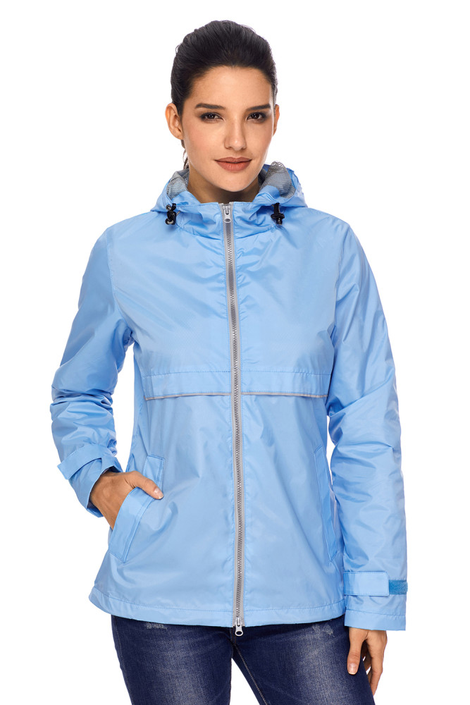 Light Blue Women Zipper Lapel Suit Blazer with Foldable Sleeve