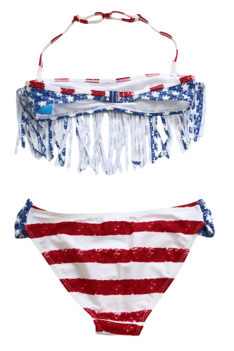 Fringed American Flag Bikini Swimsuit for Girls
