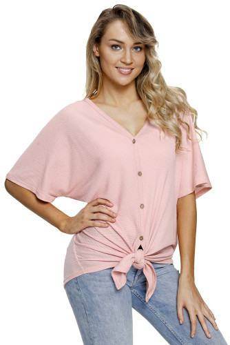 Pink Dolman Buttoned Front Top with Tie
