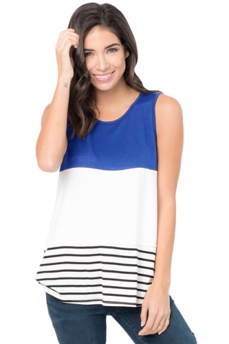Navy Paneled Striped Racerback Tank Top