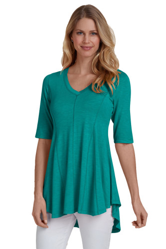 Green Half Sleeve V Neck A-Line Top