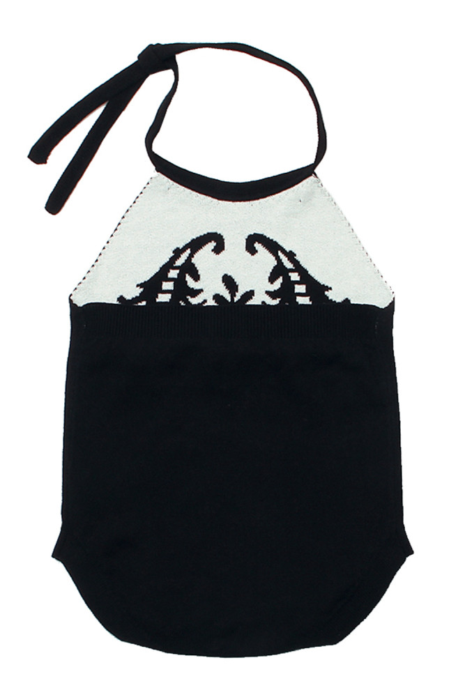 Black Childish Flower Knit Hater Infant Bodysuit