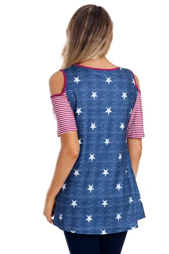 United&Strong Star Striped Cold Shoulder Top