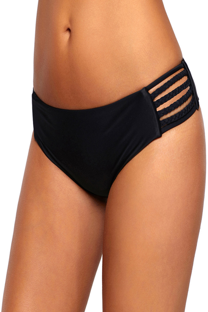 Black Strappy Side Bikini Swim Bottom