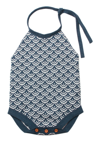 Blue Newborn Baby Sleeveless Knit Scale Romper