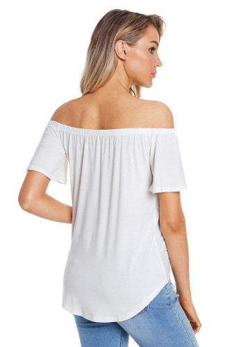 White Off the Shoulder Button Top