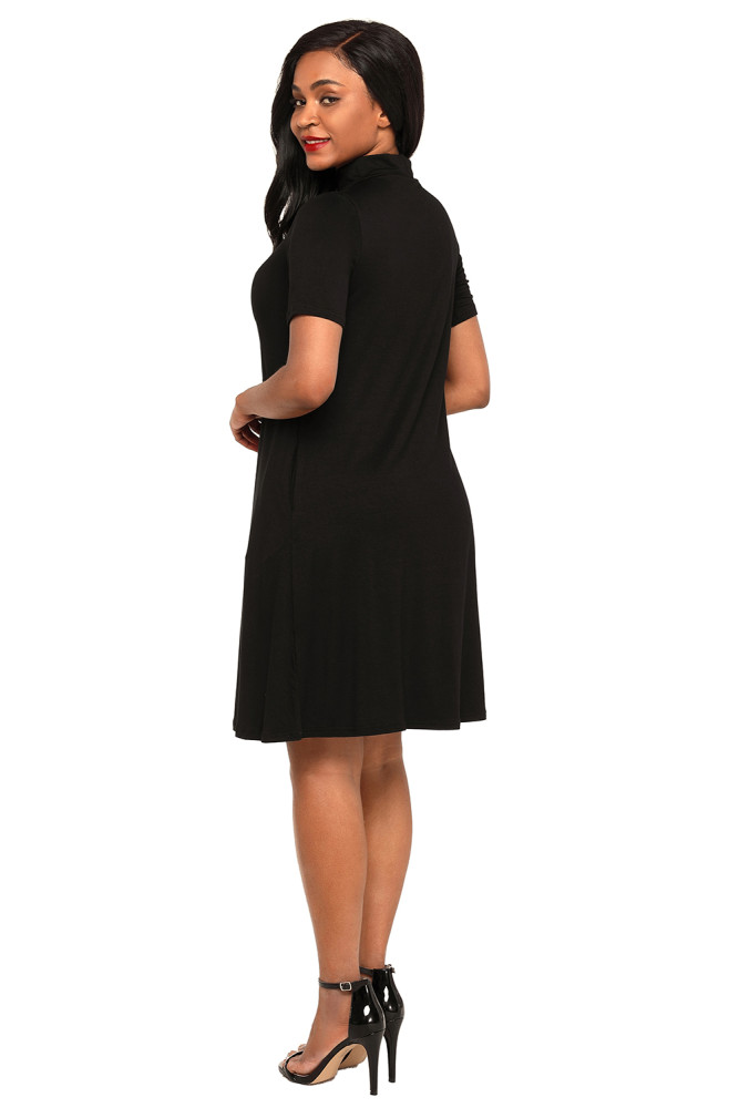 Black Soft Jersey Knit Cross Front Choker Dress