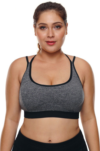 Grey Plus Size Cross-strap U-shaped Neck Sport Bra