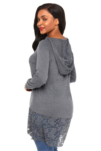 Grey Lace Trim Oversize Hoodie