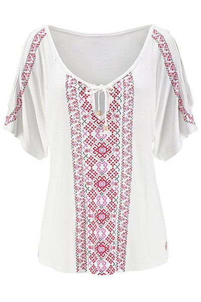 White Cold Shoulder Printed Top