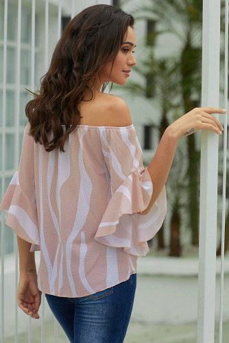 Off The Shoulder Vertical Stripes Blouse in Pink