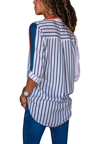 Orange Indigo Striped Long Sleeve Button Down Shirt