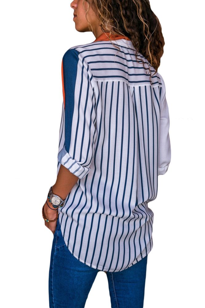 Orange Indigo Striped Long Sleeve Button Down Shirt