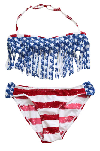Fringed American Flag Bikini Swimsuit for Girls