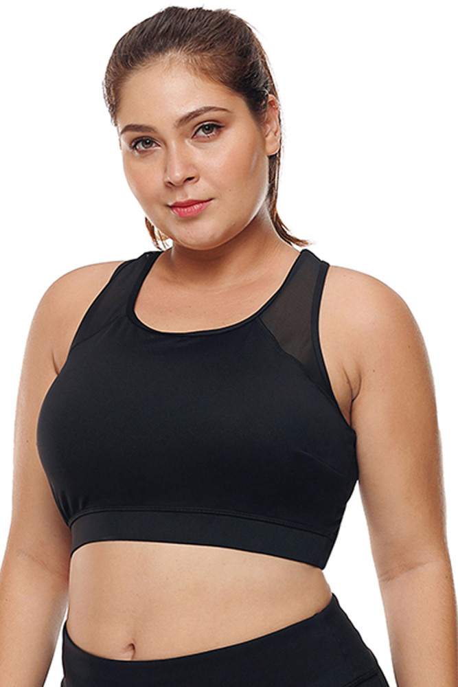 Black Sheer Mesh Back Plus Size Sports Bra