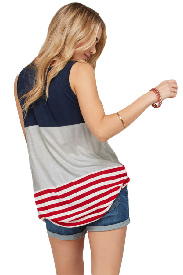 Gray Sleeveless Colorblock American Flag Print Tunic Top