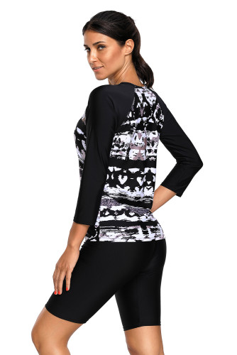 Monochrome Abstract Print 2pcs Long Sleeve Wetsuit