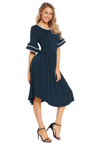 Slate Blue Layered Bell Sleeve Dress