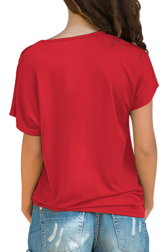 Glittery Cross Shoulder Detail Coral Short Sleeve Tee