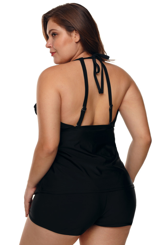 Black Beaded Crisscross Tankini and Short Swimsuit