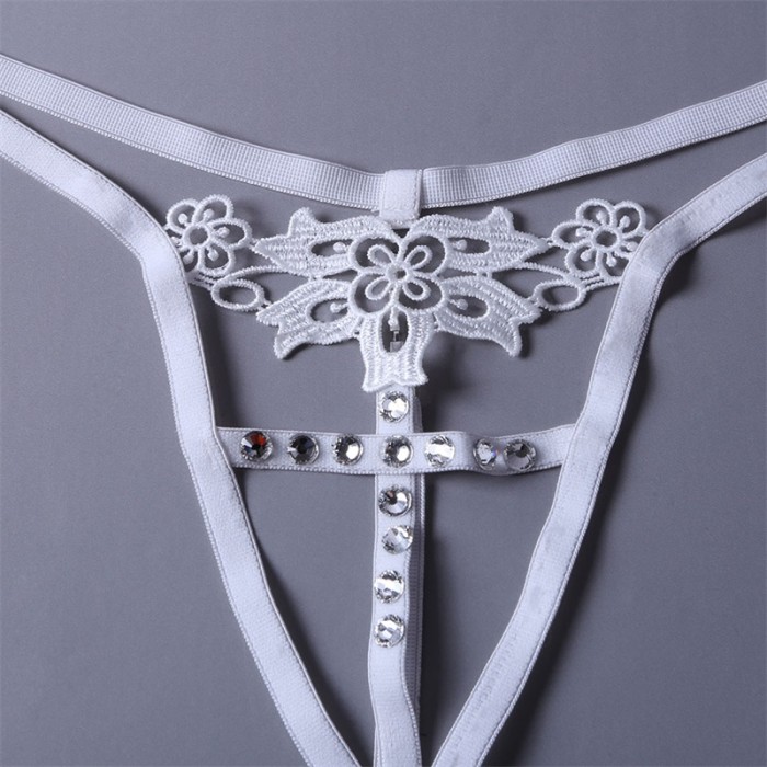 White Timeless Elegance Peek-A-Boo Rhinestone G-string