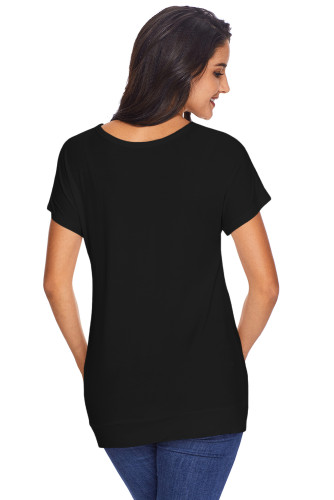 Side Button Detail Black Short Sleeve Shirt