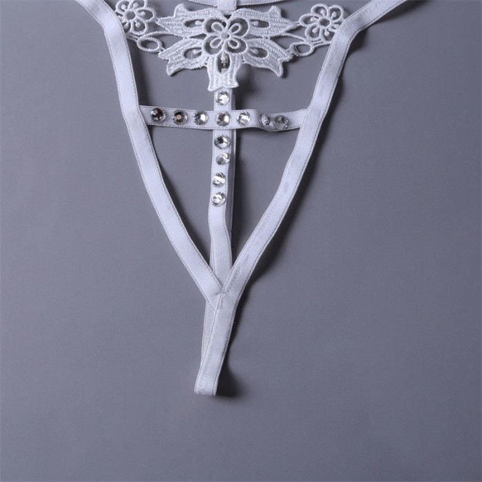 White Timeless Elegance Peek-A-Boo Rhinestone G-string