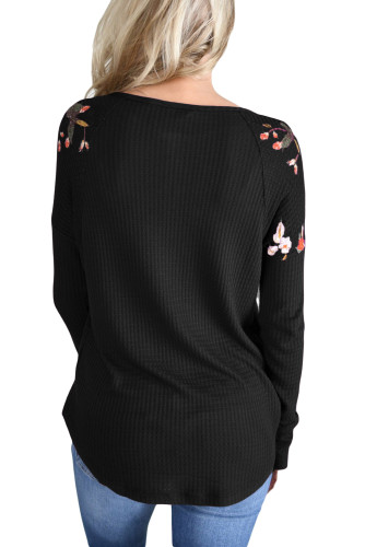 Black Long Sleeve Floral Top