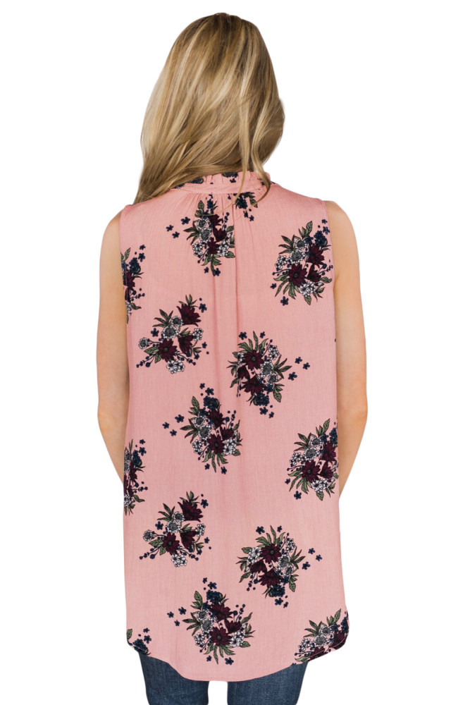 Pink Finesse Neck Tie Chiffon Tank Top