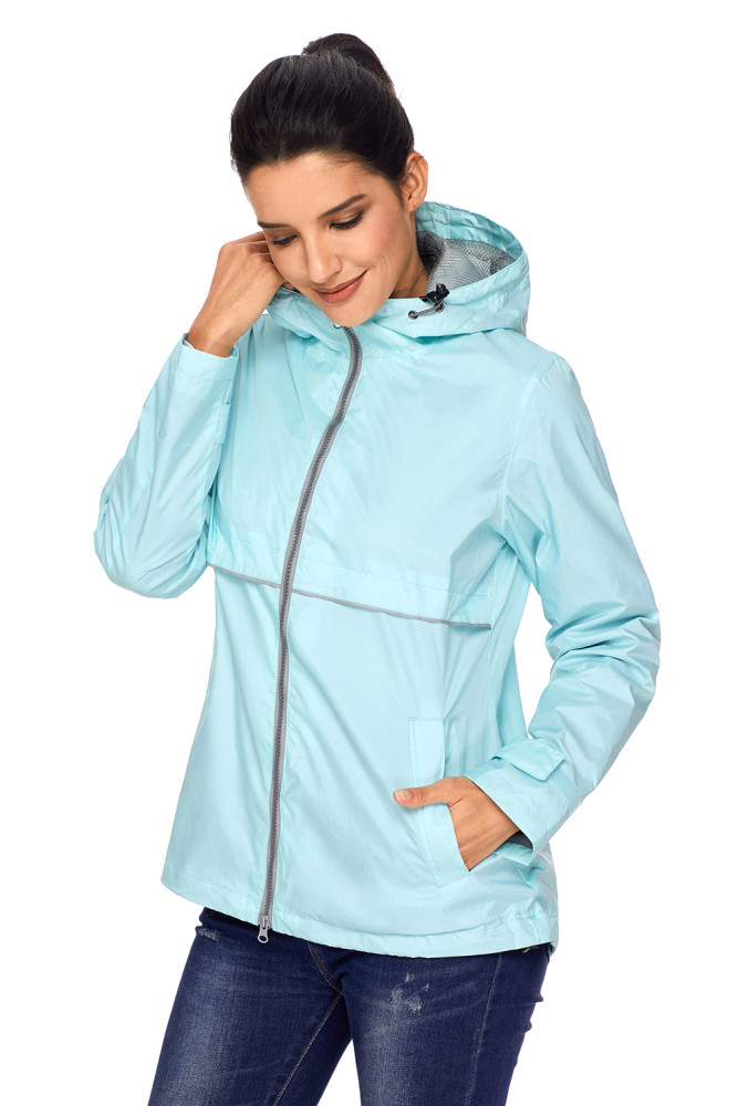 Light Mint Women Zipper Lapel Suit Blazer with Foldable Sleeve