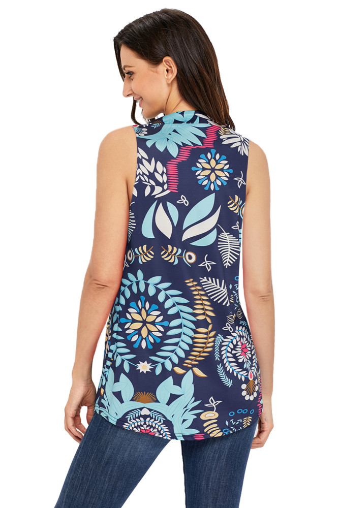 Multi Leafy Print Ruched Tank Top